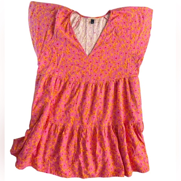 Universal Thread Women’s Pink Orange Floral Flutter Sleeve Mini Skater Dress XL​ - Picture 2 of 12